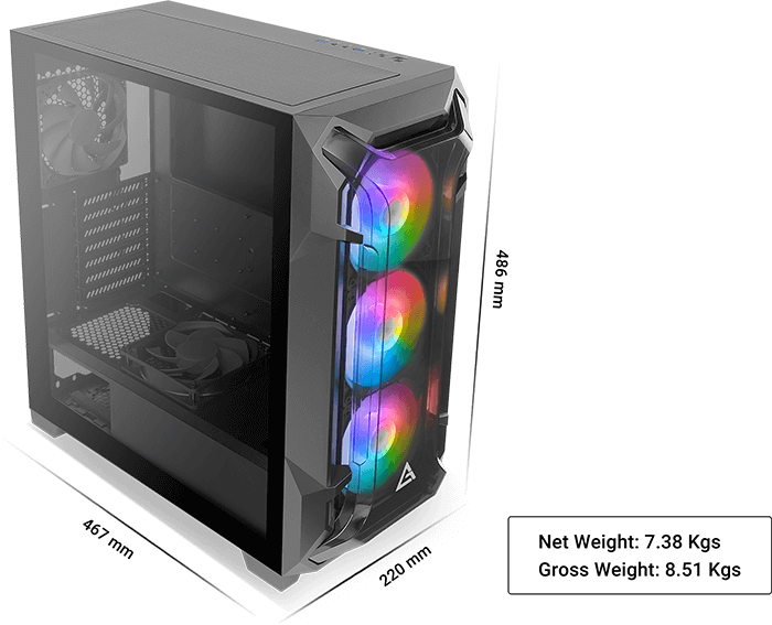 Antec DF600 FLUX Gaming Noir Window TG RGB sans alimentation